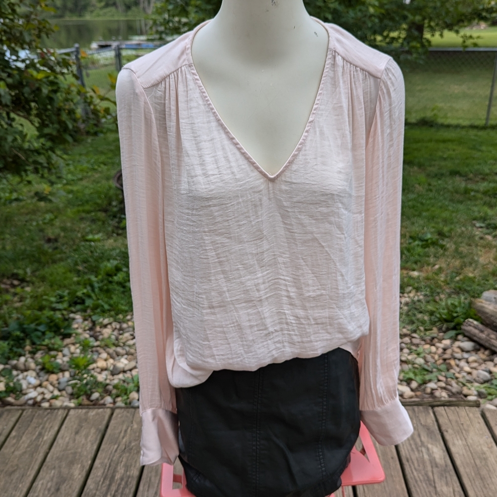 Women's Maison d' Amelie Pink LS Vneck blouse Sz Lg 12-14
